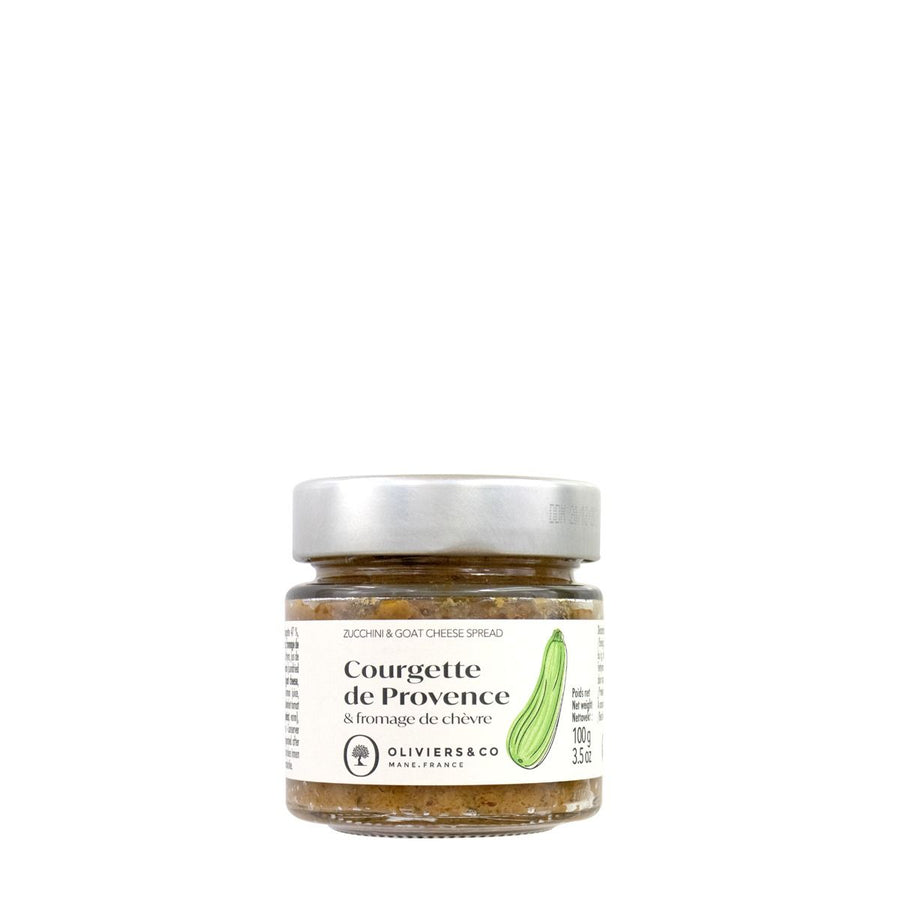 Pomazánka z cukety a kozího sýra Oliviers & Co, 100 g sklenice na bílém pozadí – tartinade végétale provençale.