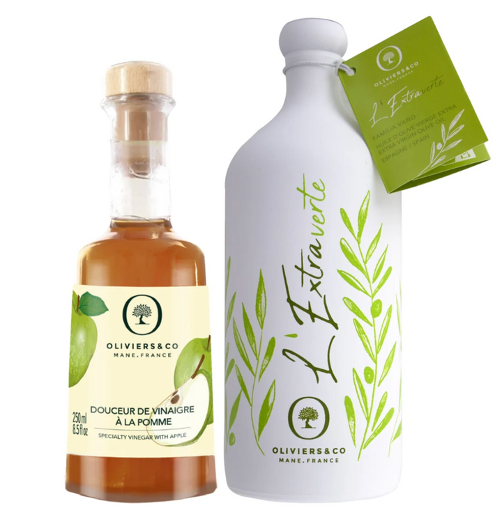 Produkt | Sada extra panenského olivového oleje L'Extraverte a octa ze zelených jablek | Oliviers&Co