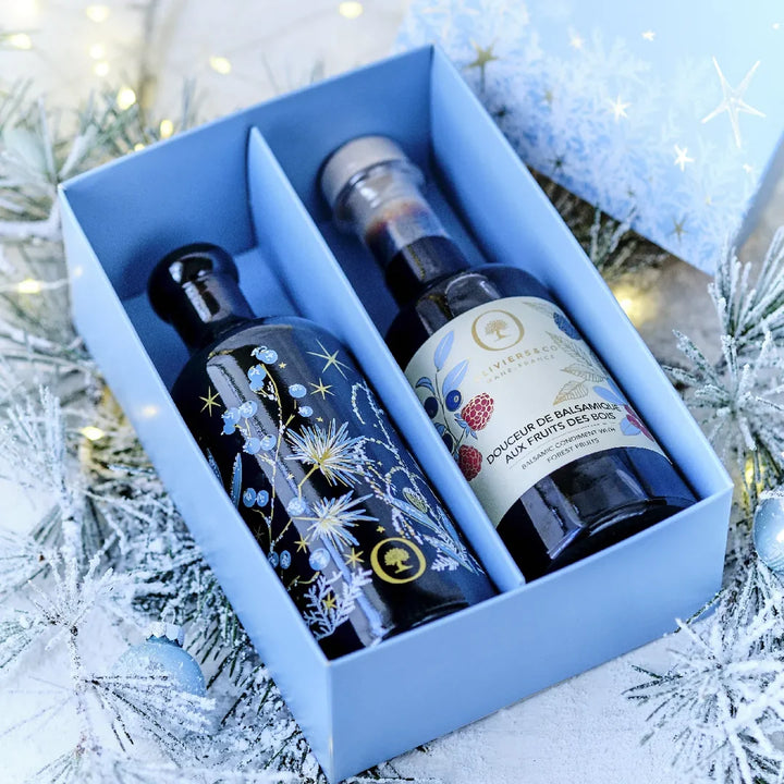 Produkt | Vánoční dárek – Vánoční olej roku 250 ml  a ocet z lesního ovoce 250 ml | oliviers&Co 