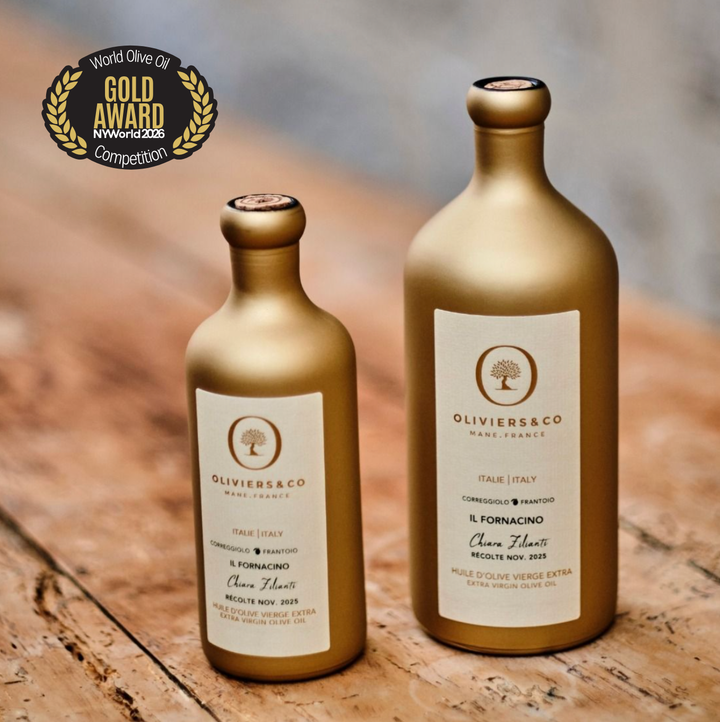 Produkt | Luxusní zlaté lahve extra panenského olivového oleje Oliviers & Co oceněného Gold Award NY World 2026, Grand Cru | Oliviers&Co