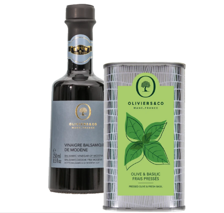 Produkt | Velká Sada bazalkový olivový olej a balsamco od modena | Oliviers&Co